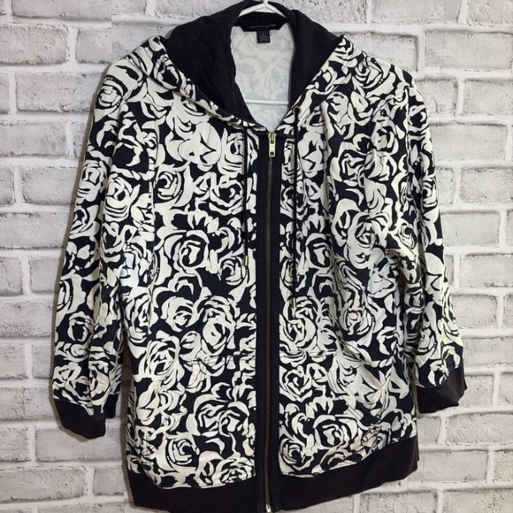 Tommy Hilfiger Womens XL black 34 Sleeve HoodieSweat Shirt wpocket floral